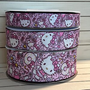 Kawaii Kitty and donuts  grosgrain  USDR 5/8", 7/8", and 1.5" grosgrain ribbon