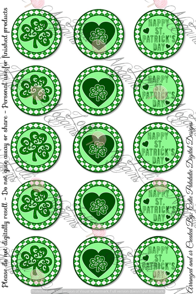 Saint / St. Patricks / Patty Day Green / Shamrock / Clover 1 inch Digital Bottle Cap file image 1