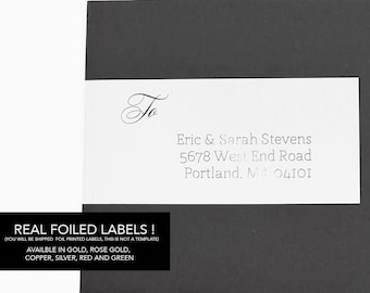 Printed Wrap Around Foil Address Labels, Wedding Envelope, Guest Address Labels, RSVP Labels, Event Mailing Labels, Recipient, Return, Gold