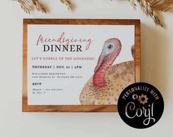 Friendsgiving Dinner Invitation Template, Thanksgiving Dinner, Editable Invitation, Printable Happy Thanksgiving Invite, Funny, Feast, Party
