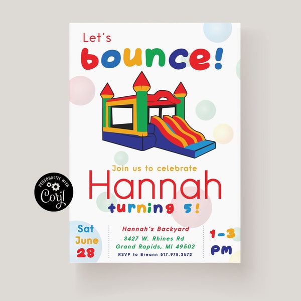 Bounce House Birthday Party Invitation Template, Bouncy House Party, Bouncing Castle Invite, Printable Summer Backyard Birthday Party Invite