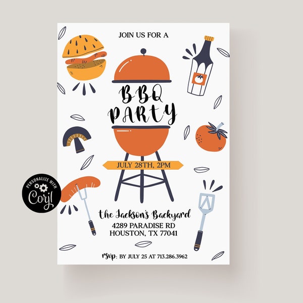 BBQ Invitation Template, Printable BBQ Invite, Summer BBQ Invitation, Backyard Bbq Invite, Adult Bbq Party Invite, Bbq Party,Cook Out Invite