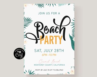 Beach Birthday Party Invitation Template (Digital Download)