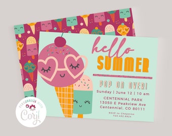 Summer Party Invitation Template, Editable Summer Celebration Invitation, Summer Themed Party, Fun In The Sun Party, School's Out Party