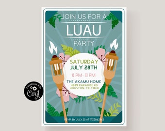 Luau Party Invitation Template, Printable Luau BBQ Invite,Backyard Luau Bbq Invite, Adult Luau Party Invite, Hawaiian Bbq Party