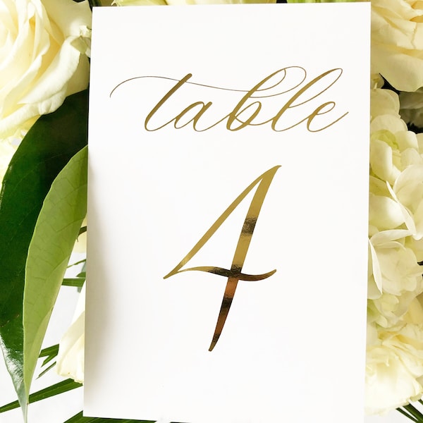 Gold Foil Table Numbers, Wedding Table Numbers, Foil Table Numbers, Elegant Wedding Table Numbers, 4x6 Table Numbers, Copper and Silver