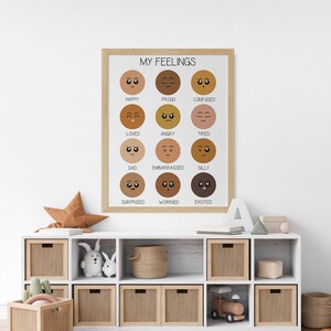 Impresión de mis sentimientos, emojis de emociones, expresiones de niños, cuadro de sentimientos, decoración de educación en el hogar Montessori, preescolar, arte de pared para habitación de niños, descarga