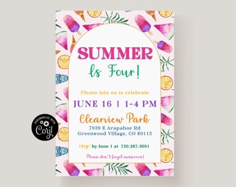 Kids Summer Birthday Party Invitation Template, Printable Summer Party Invitation, Summer Themed Birthday Party, Fun In The Sun, Popsicle