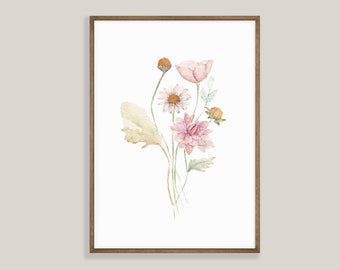 Watercolor Botanical Print, Floral Printable, Spring Flowers Art, Watercolor Flowers, Floral Painting, Abstract Flowers, Download
