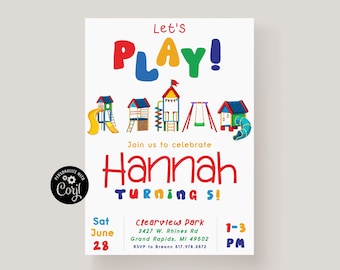 Playground Birthday Party Invitation Template: Colorful Park Invite (Digital Download)