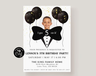 Turning Five Birthday Party Invitation Template, I got 5 on it,  Kids Bow Tie Birthday Party, Printable 5th Birthday Invitation