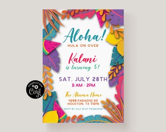 Hula Birthday Party Invitation, Hula Party Invitation Template, Printable Hula Party Invite, Backyard Luau Bbq Invite, Hawaiian Bbq Party