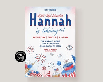 Kids 4th Of July Birthday Party Invitation Template, Independence Day Birthday,Firecracker Birthday Party,Fourth of July Birthday BBQ Invite