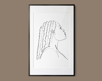 BIPOC Print,  Woman Line Drawing, Black Women Art, Wall Art, African American Art, Line Art, Minimal Art Printable, Instant Download