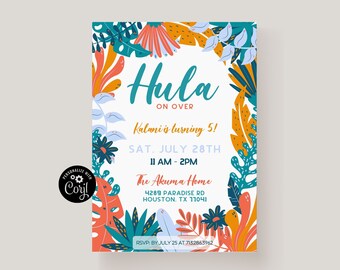 Hula Birthday Party Invitation, Hula Party Invitation Template, Printable Hula Party Invite, Backyard Luau Bbq Invite, Hawaiian Bbq Party