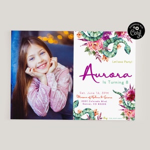 Snakes and Flowers  Birthday Party Invitation, Kids Snake Party, Kids Birthday Party Invitation Template, Reptile Party,