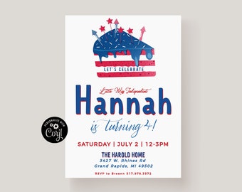 Kids 4th Of July Birthday Party Invitation Template, Independence Day Birthday,Firecracker Birthday Party,Fourth of July Birthday BBQ Invite