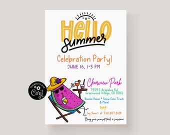 Summer Party Invitation, End of School Party Invitation Template, Summer Themed Party, School's Out Party, Summer Celebration Invite