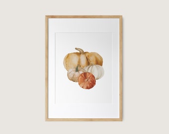 Impresión de calabaza de acuarela, impresiones de otoño, arte de pared de otoño, impresiones digitales de calabazas de otoño, decoración del hogar de otoño, arte de pared de Acción de Gracias, arte de pared de otoño