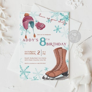 Ice Skating Birthday Party Invitation, Kids Birthday Party Invite Template, Editable Birthday Party Invitation, Ice Rink Party Invite,Winter