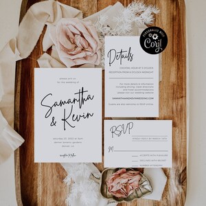 Wedding Invitation Template, Editable Wedding Suite, Modern Wedding Invitation, Minimal Wedding Invitation, Black and White Wedding, WS2