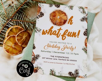 Editable Holiday Party Invitation Template: Winter Citrus (Digital)