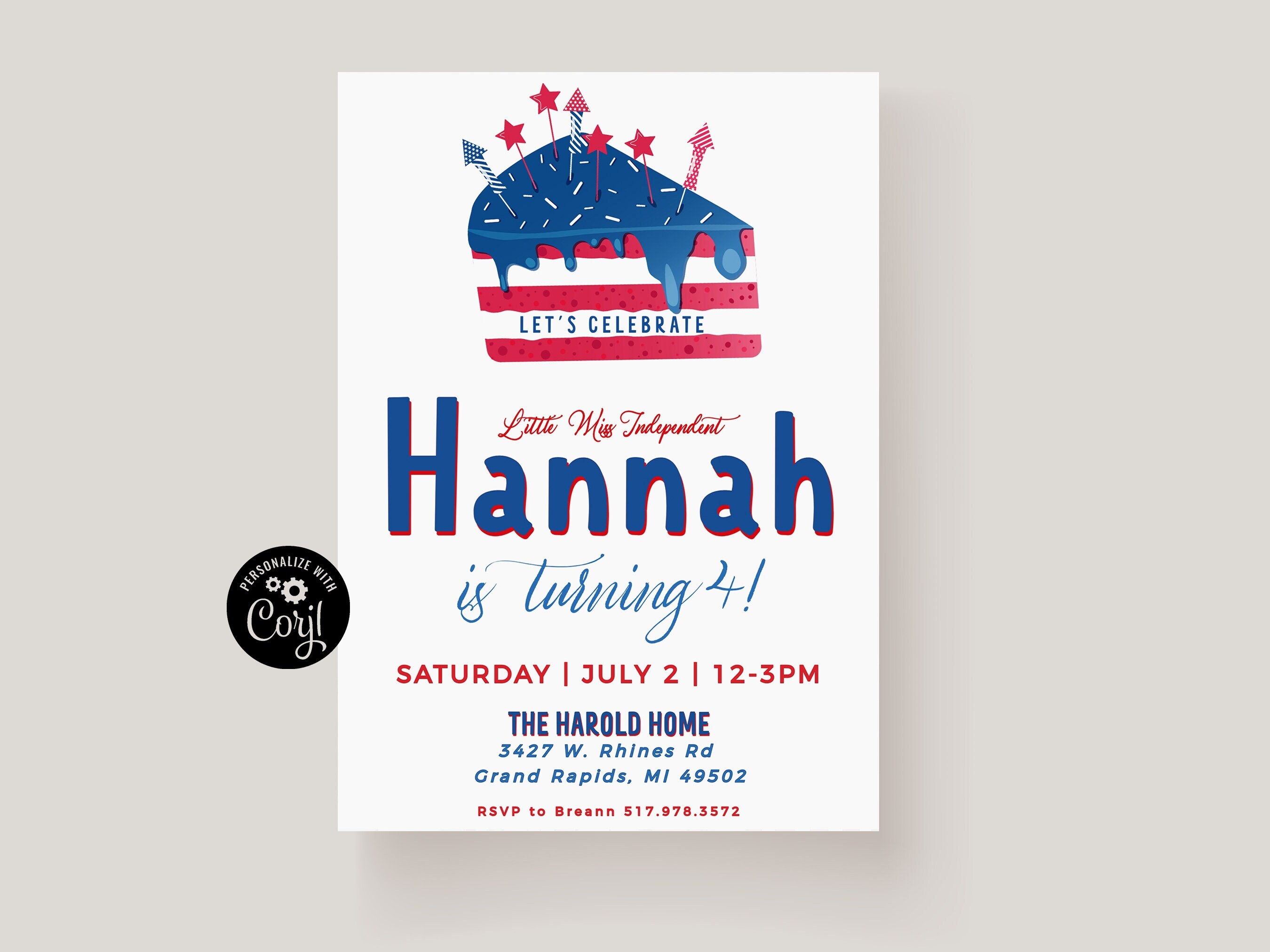 Kids 4th Of July Birthday Party Invitation Template, Independence Day Birthday,Firecracker Birthday Party,Fourth of July Birthday BBQ Invite