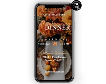 Thanksgiving Dinner Phone Invitation Template, Happy Thanksgiving Invite, Electronic Invitation, Iphone, Text Message Invite, Digital Invite
