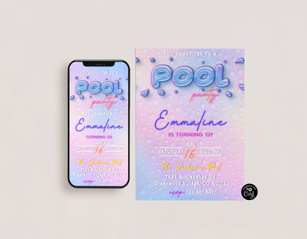 Pool Birthday Party Invitation Template: Summer Kids Party (digital) Etsy