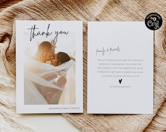 Wedding Thank You Template, Editable Thank You Card, Photo Thank You Card, Modern Double- Sided Thank You Card, WS2