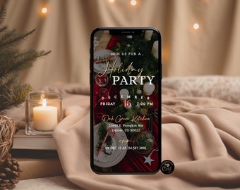 Holiday Party Phone Invitation Template, Christmas Party Invite, Christmas Dinner, Happy Holidays Invite, Electronic, Digital Invite