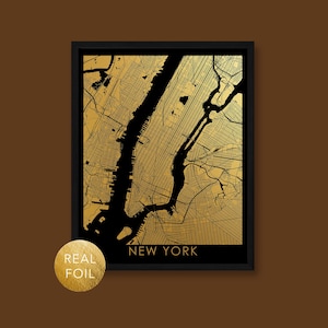 Goldfolie Stadt Karte, Schwarz und Metallic Straßendruck, Folienkunstdruck, Gold Bürodekor Wandkunst, personalisierte benutzerdefinierte Goldfolie Druck