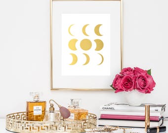 Moon Calendar Gold Foil Print- Real Foil, Fashion Poster