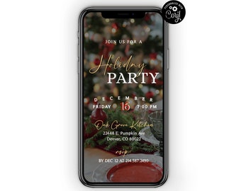 Holiday Party Phone Invitation Template, Christmas Party Invite, Christmas Dinner, Happy Holidays Invite, Electronic, Digital Invite