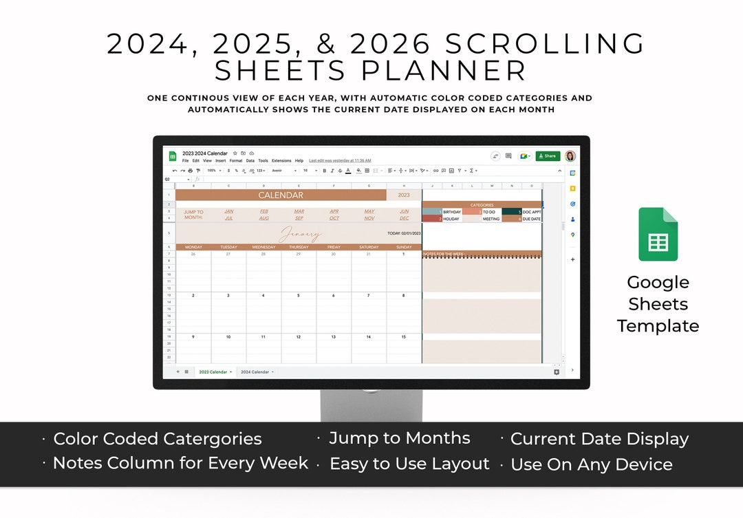 20242026 Google Sheets Planner, Google Sheet Calendar, Google Sheets