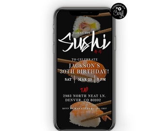 Sushi Dinner Party Invitation, Sushi Night Invite, Dinner Party Template, Birthday Dinner Invite, Electronic Invite, Paperless Invitation