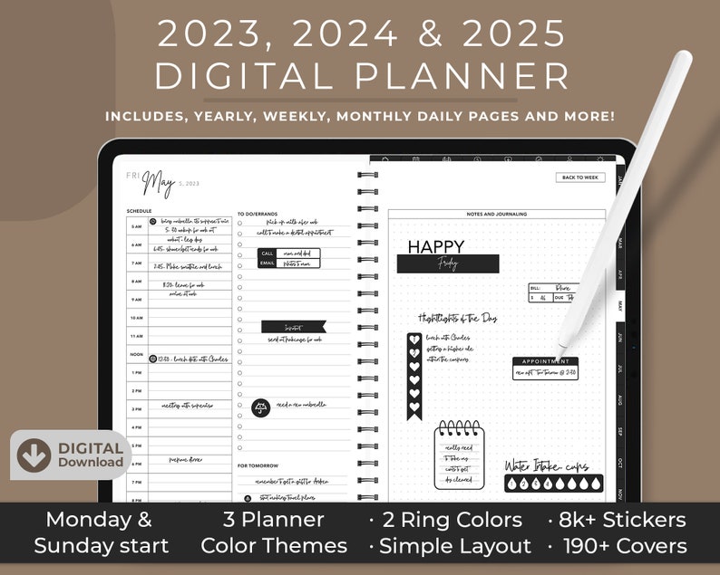 All in One Digital Planner, 2023 Planner, 2024, 2025, GoodNotes Planner, iPad Planner, Dated Digital Planner,Notability Planner, Horizontal image 1
