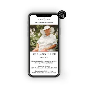 Digital Funeral Invitation Template, In Loving Memory Memorial Invite, Memorial Service Template, Celebration of Life, Electronic Invite