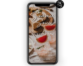 Summer Soirée Invitation, Summer Cocktail Party Invite, Cocktail Party Invitation Template, Happy Hour, Phone Invitation, Instant Invitation