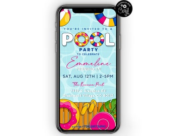 Pool Party Invitation, Pool Party Invite, Digital Birthday Invitation Template, Text Message Invite, Electronic Invite, Pool Party Evite