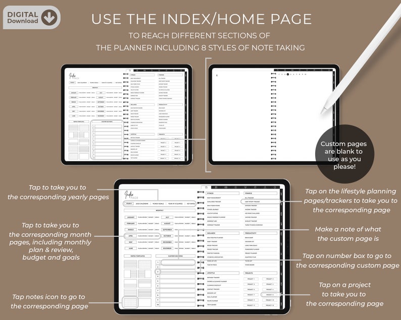 All in One Digital Planner, 2023 Planner, 2024, 2025, GoodNotes Planner, iPad Planner, Dated Digital Planner,Notability Planner, Horizontal image 8