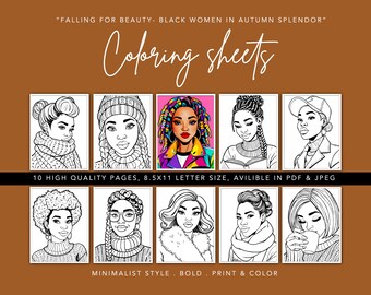 Black Women Autumn Coloring Book: Cozy Fall Portraits (PDF & JPEG)