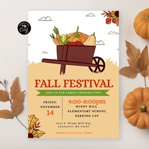Editable Fall Festival Flyer, Fall Harvest Printable, Fall School Invitation, Community Fall Event, Church Fall Celebration, Autumn Invite