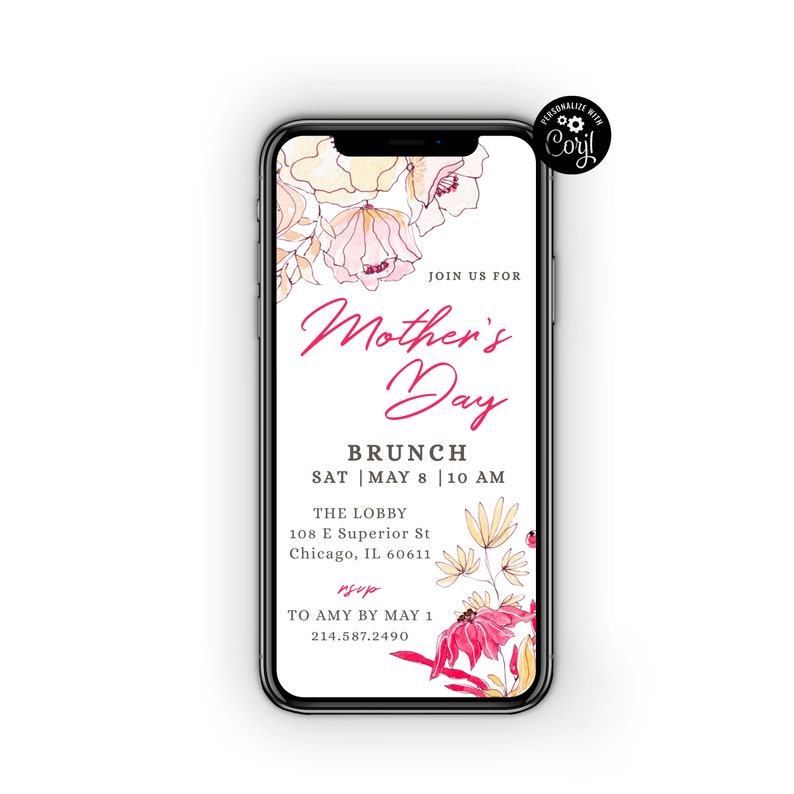 Floral Mother's Day Brunch Invitation: Electronic Phone Template image 1