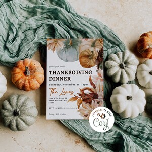 Thanksgiving Dinner Invitation Template, Friendsgiving Invite, Thanksgiving Party, Printable Happy Thanksgiving Invite, Fall Dinner, Autumn