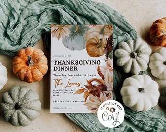 Thanksgiving Dinner Invitation Template: Autumn Floral (Digital Download)