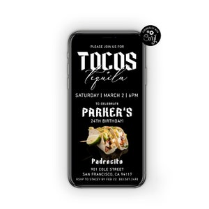 Tacos and Tequila, Tacos Invitation Template,  Birthday Dinner Party Invite, Text Message Invite, Paperless Invitation, Electronic Invite