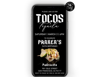 Tacos and Tequila, Tacos Invitation Template,  Birthday Dinner Party Invite, Text Message Invite, Paperless Invitation, Electronic Invite