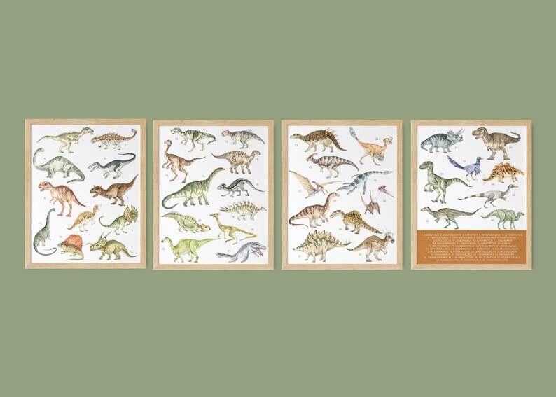 Dinosaur Print Set of 4, Kids Gallery Wall Set, Dinosaur Wall Art, Dinosaur Nursery, Boys Room Dinosaur Decor, Kids Room Wall Art, Download image 5