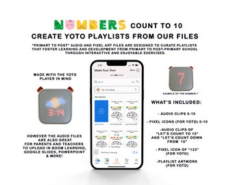 Yoto Player Playlist Files, Yoto Pixel Icons, Yoto Player Cards, Yoto Mini, Educational Audio Clips, Kids Learning Device, Count to 10